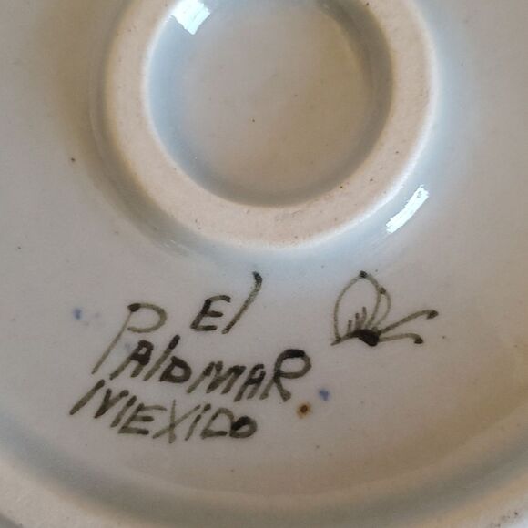 Ken Edwards VTG Tonala 8.5" Shallow Bowl El Palomar Hand Painted  Butterfly mark - Picture 5 of 7